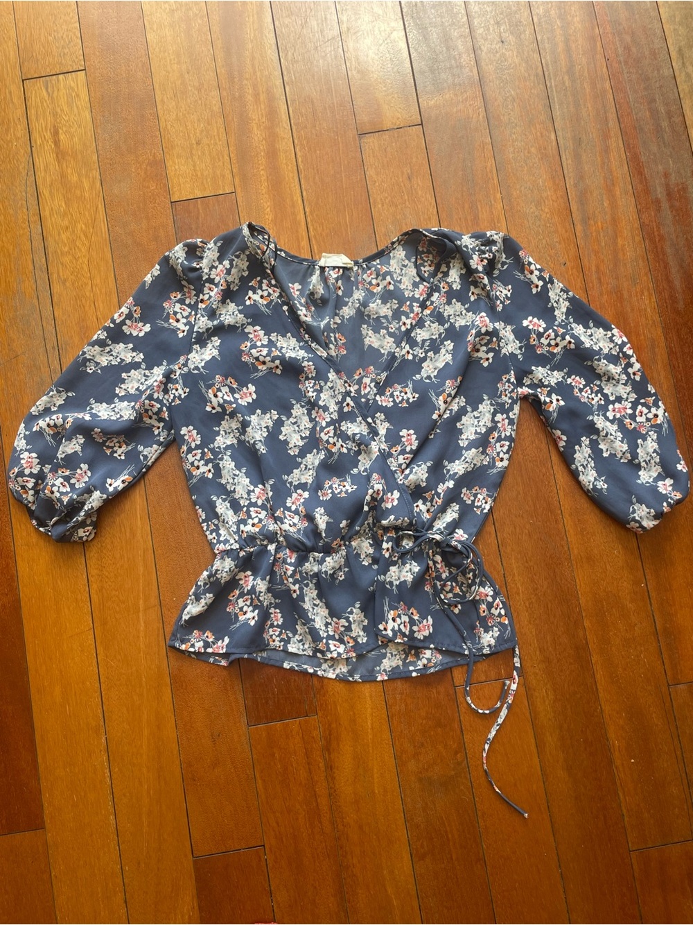 Sienna Sky Navy Floral Peasant Blouse with Tie
